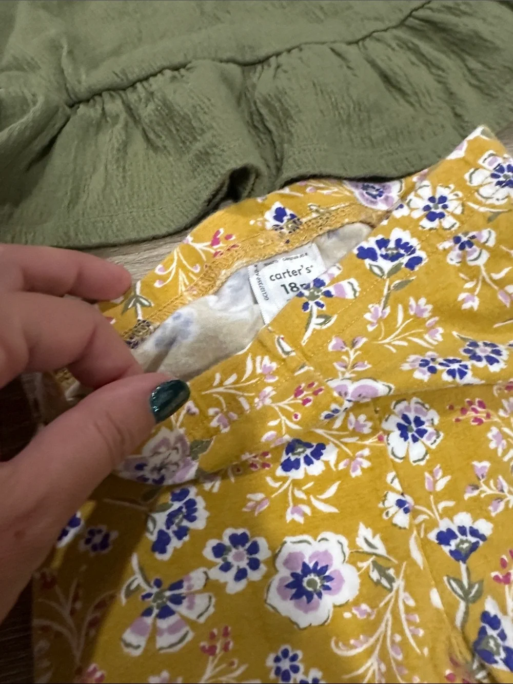 Carter's Olive Peplum Top with Yellow Floral Leggings